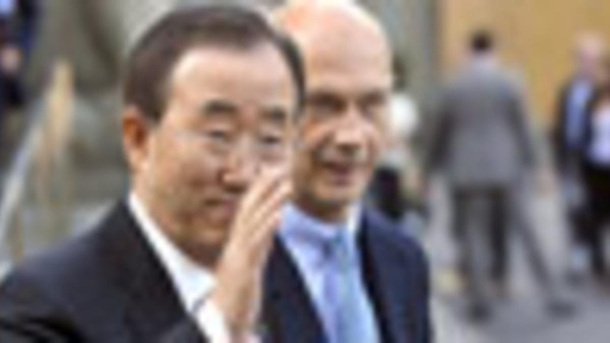El director general de la Organización Mundial de Comercio (OMC), Pascal Lamy y el secretario general de las Naciones Unidas, Ban Ki-moon.