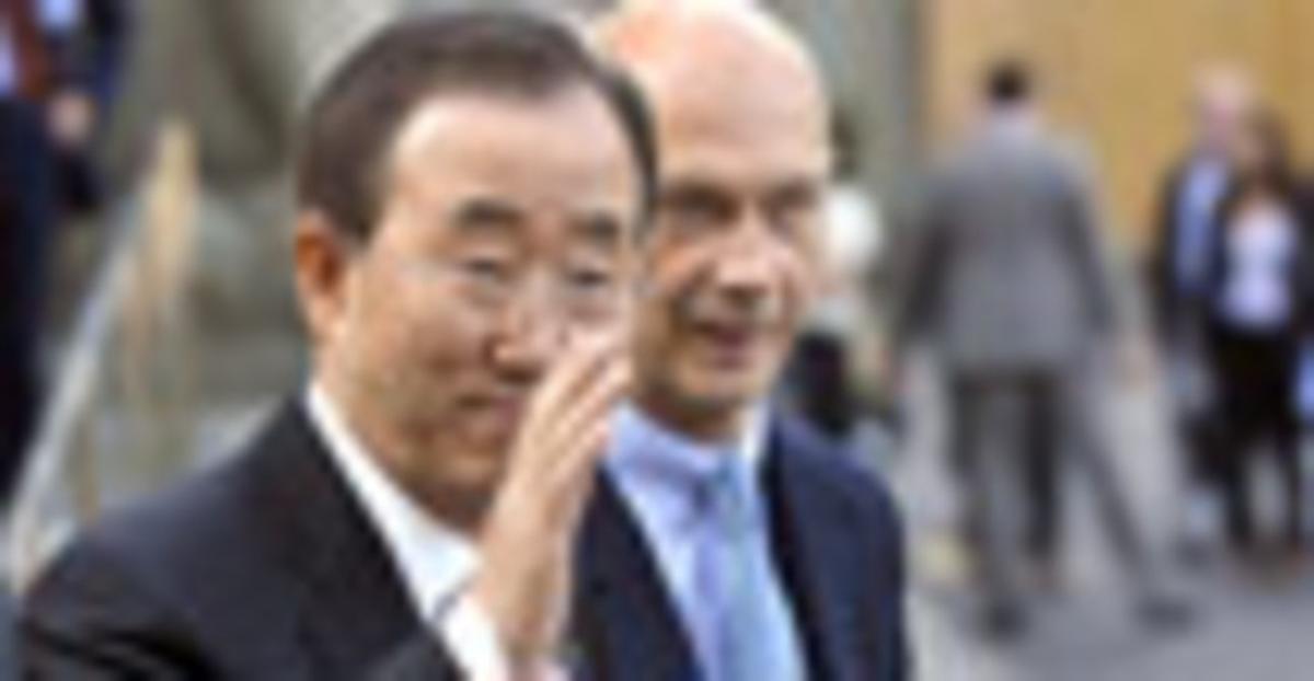 El director general de l’Organització Mundial de Comerç (OMC), Pascal Lamy i el secretari general de les Nacions Unides, Ban Ki-moon.