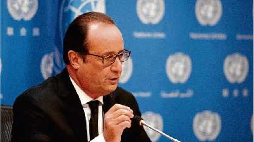 El president francès, François Hollande, durant l&#039;Assemblea General de les Nacions Unides d&#039;ahir.