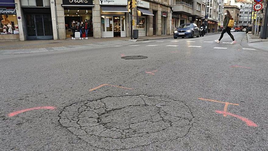 El carrer Migdia, amb marques als punts d&#039;actuació.