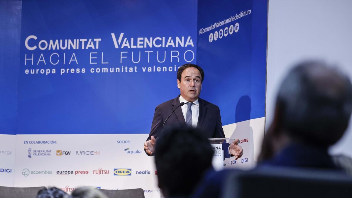 El 'president' de la Generalitat, Juanfran Pérez Llorca, este martes en un acto en la CEV.