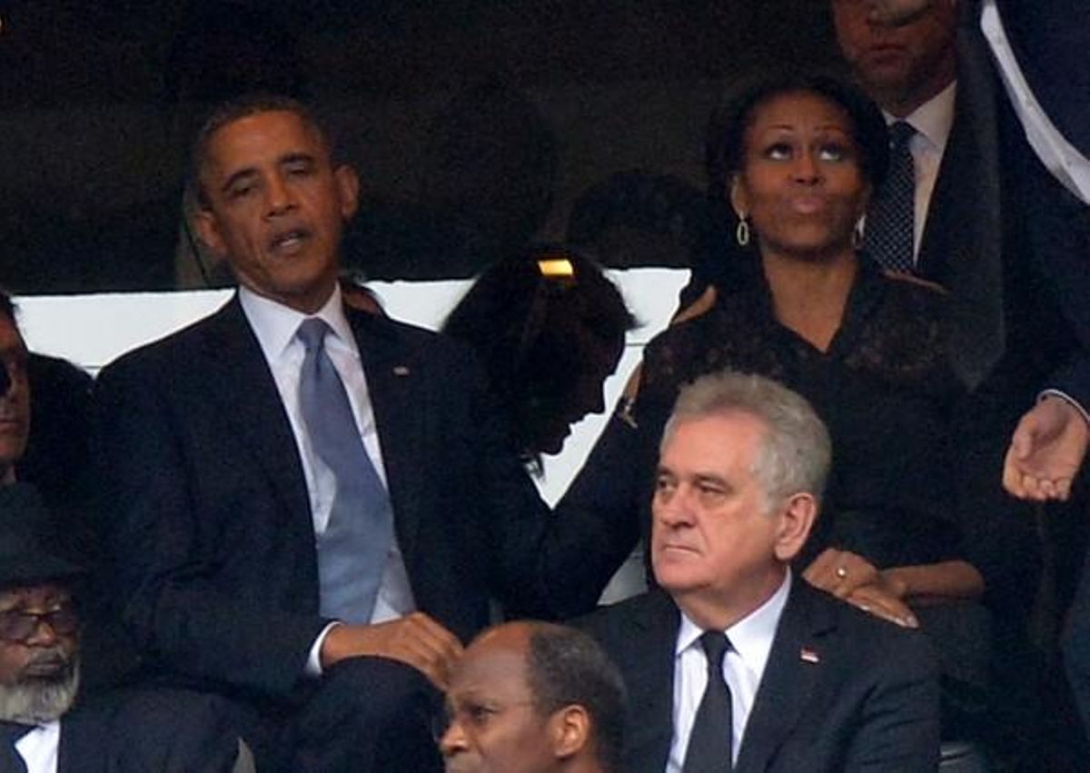 El matrimoni Obama, durant el funeral de Mandela a l’estadi FNB, a Soweto.