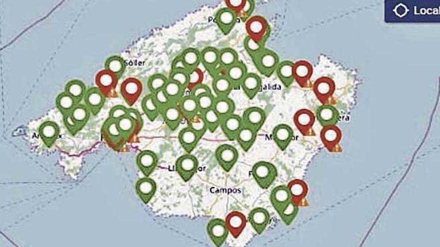 Mapa de las electrolineras existentes en la isla.