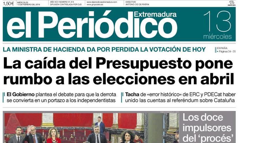 Esta es la portada de EL PERIÓDICO EXTREMADURA correspondiente al día 13 de febrero del 2019