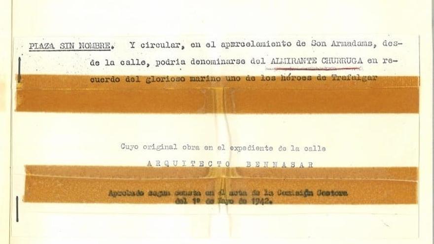 Acta de aprobación de la calle al almirante Churruca en 1942.