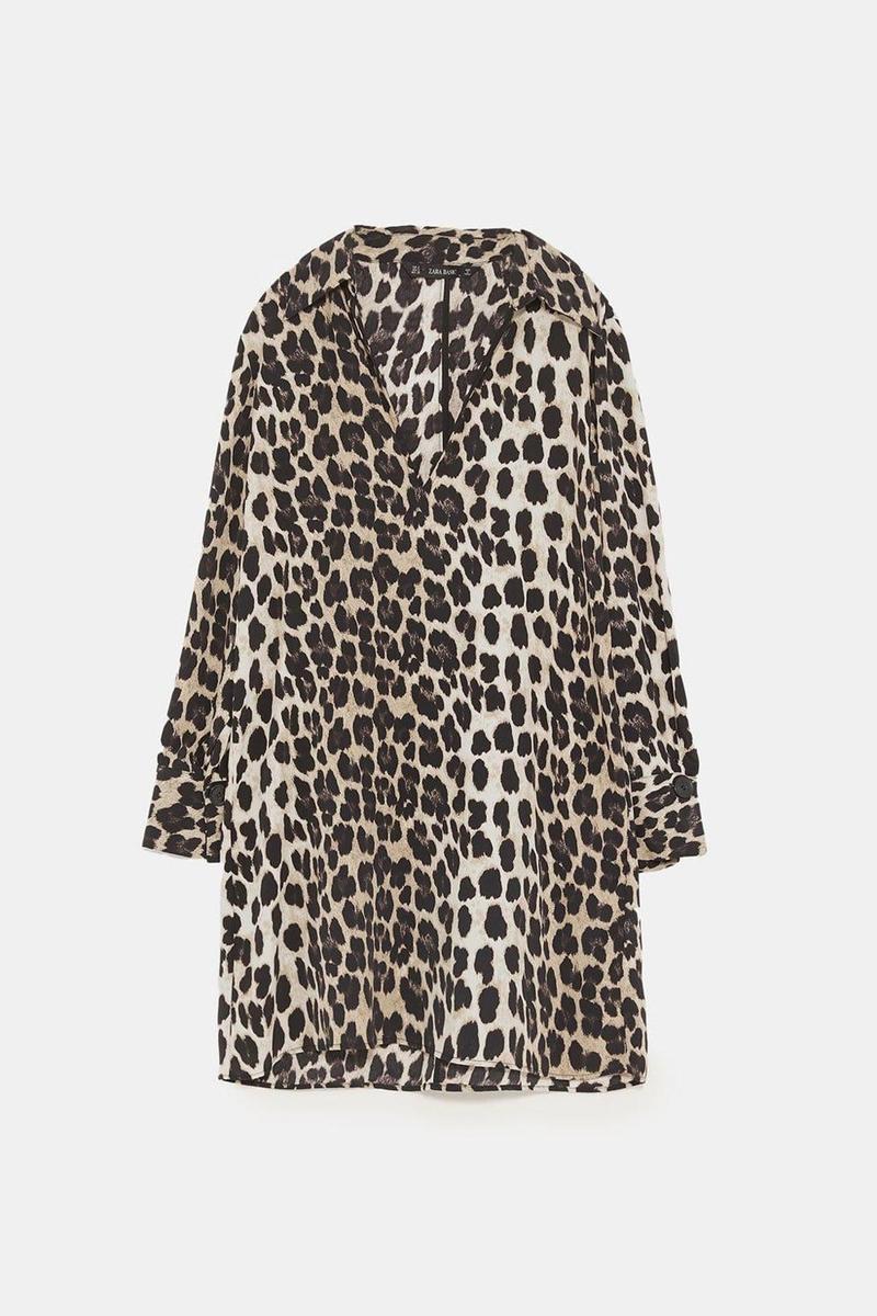 Vestido camisero de print de leopardo