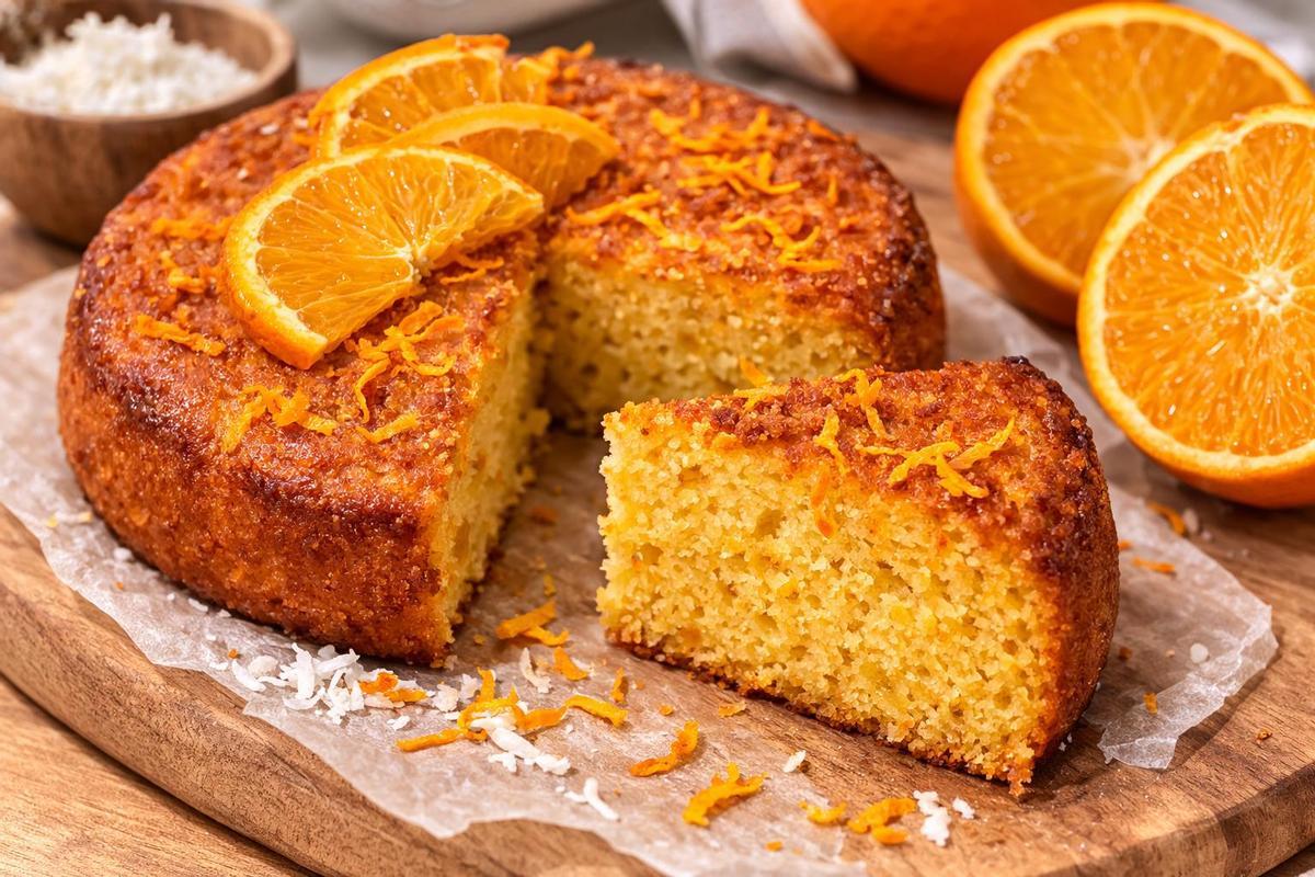 Bizcocho de naranja sin harina ni azúcares añadidos
