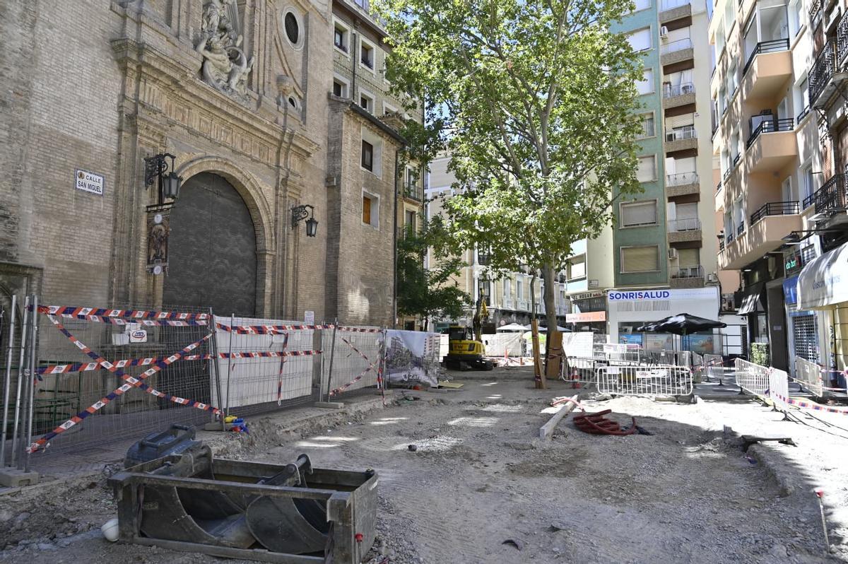 Estado de las obras de la plaza San Miguel de Zaragoza.