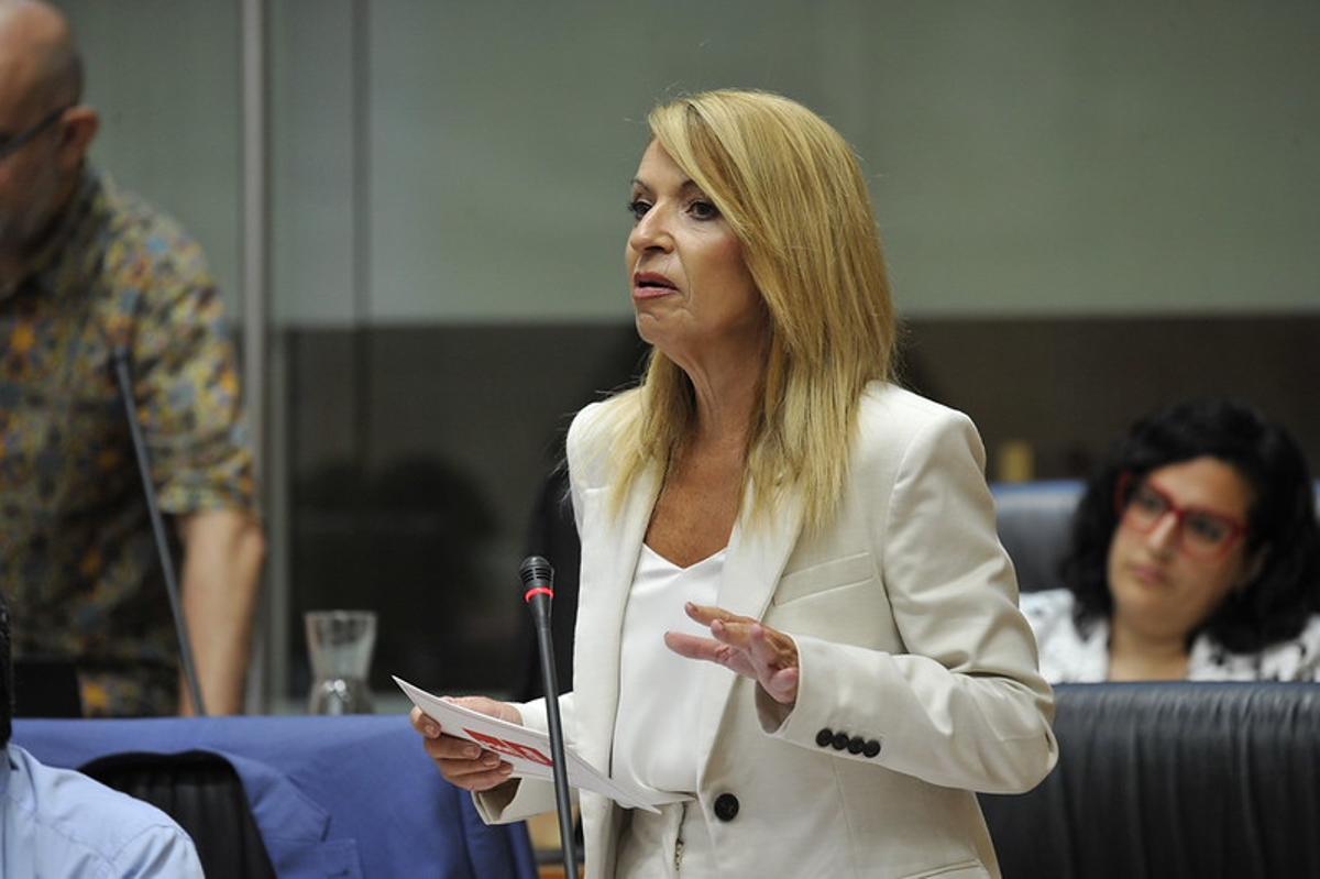 La diputada socialista Piedad Álvarez, durante su intervención en la sesión de control.