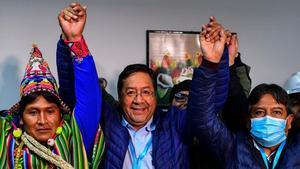 Luis Arce, este domingo, tras conocer el resultado del primer recuento electoral que le da como vencedor. 