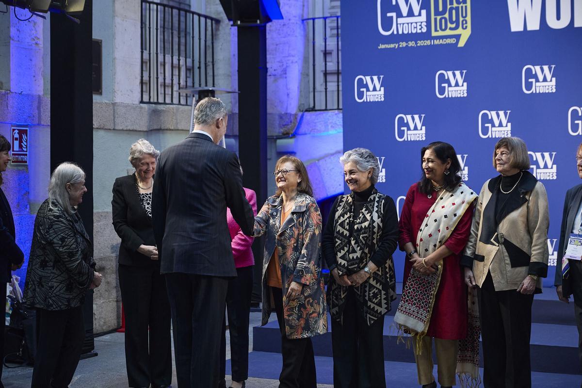 El Rey Felipe VI participa en la inauguración del segundo diálogo GWL Voices for Change And Inclusion (GWL VOICES), a 29 de enero de 2026, en Madrid (España). GWL Voices es una organización de mujeres líderes de todas las regiones y orígenes comprometidas con la construcción de un sistema internacional basado en la igualdad de género que responda eficazmente a los desafíos actuales del desarrollo sostenible, la paz, la seguridad y los derechos humanos. 29 ENERO 2026 Jesús Hellín / Europa Press 29/01/2026. El Rey Felipe VI;;Jesús Hellín