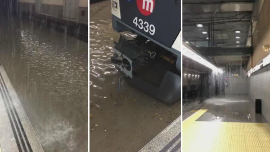 La lluvia inunda una estación de metro en València