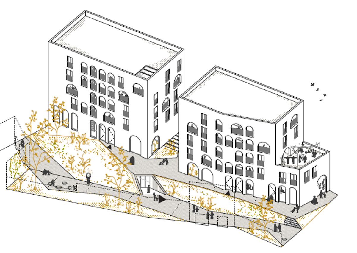 Boceto de la construcción de Can 70, para cooperativistas sénior en suelo público.