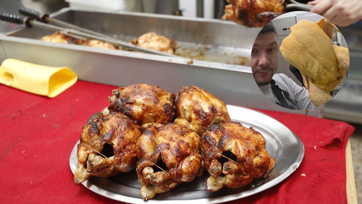 Una bandeja de pollos asados de un local especializado