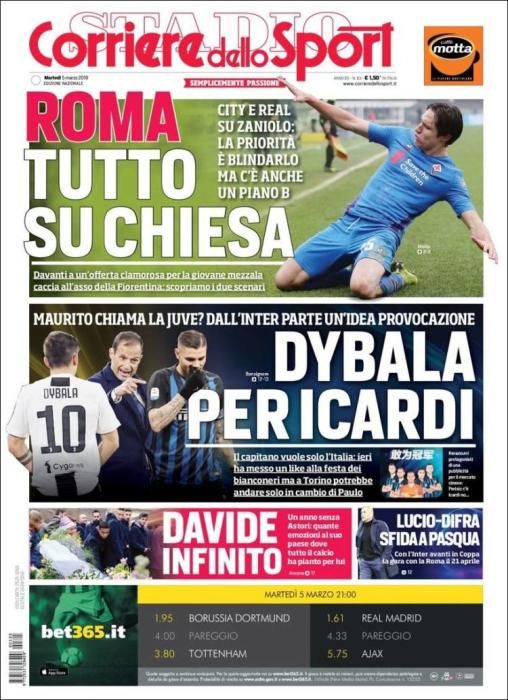 Portada CORRIERE DELLO SPORT martes 5 marzo 2019