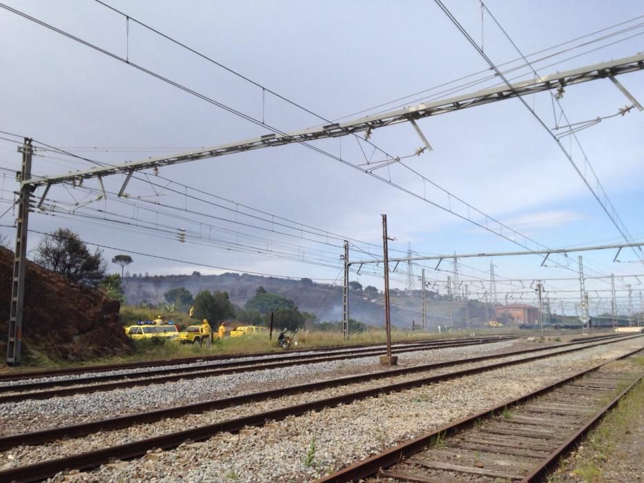 Un incendi forestal crema a tocar de l'estació de tren de Llançà