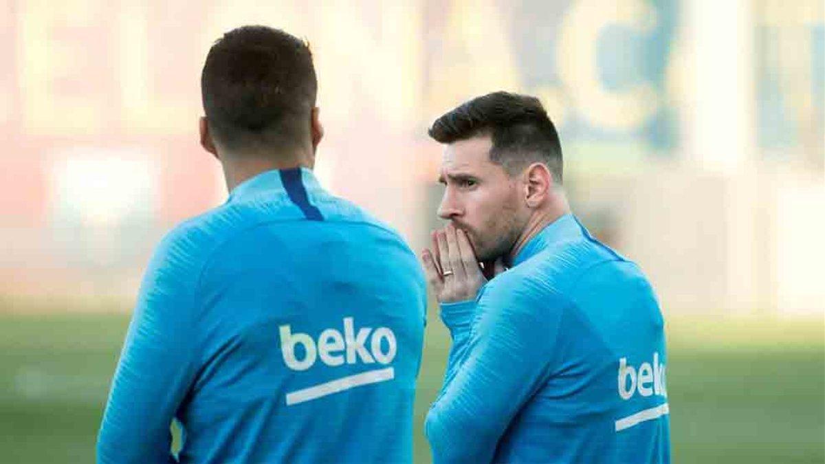 Messi, junto a Luis Suárez, en un entrenamiento