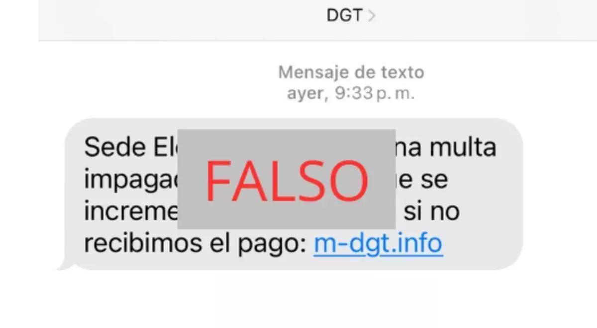 SMS en el que se notifica una falsa multa de la DGT.