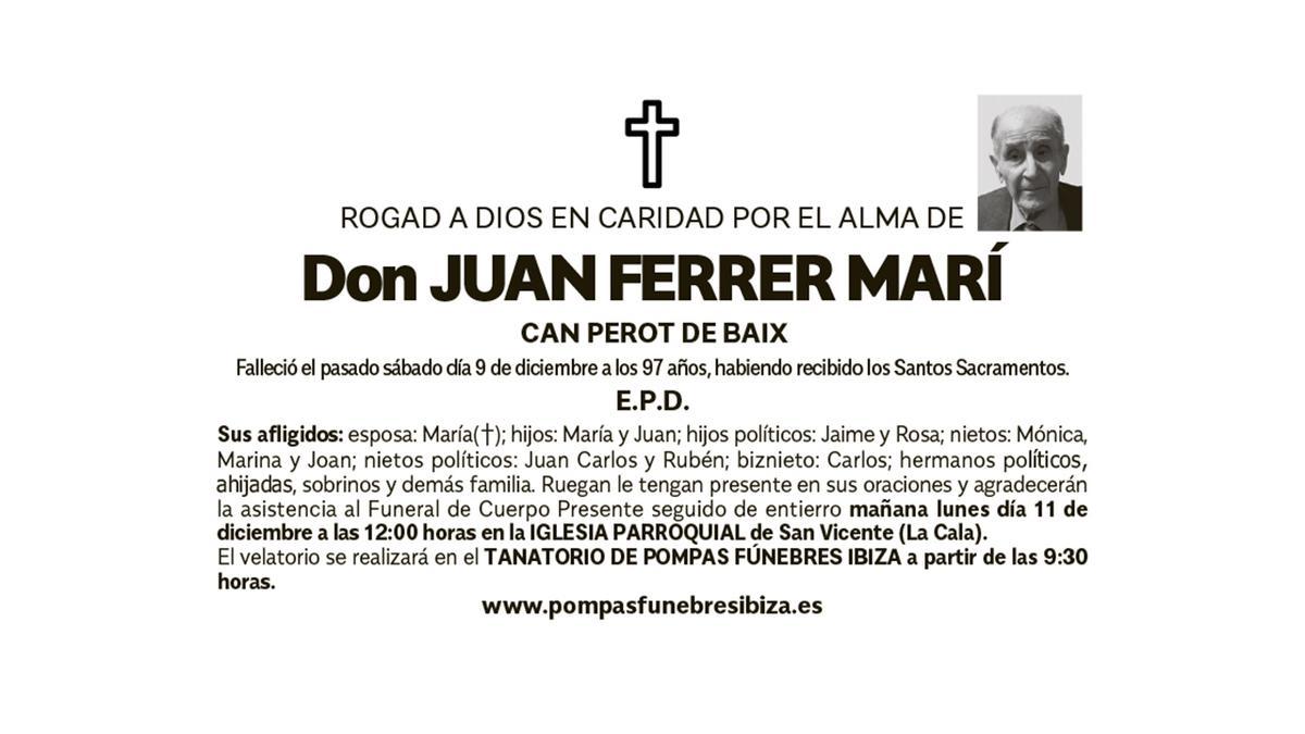 Esquela Juan Ferrer Marí