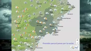 Así llegarán las lluvias a la Región de Murcia esta semana