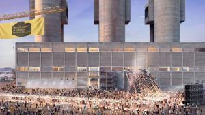 Imagen simulada del Open Forum en las Tres Chimeneas de Sant Adrià de Besòs, actividad del Congreso Mundial de Arquitectos de la UIA