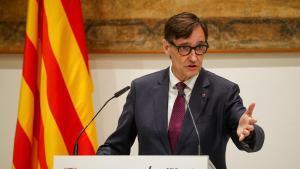 El presidente de la Generalitat, Salvador Illa, durante la firma del acuerdo de cesión de vivienda social, en el Palau de la Generalitat, a 16 de febrero de 2026, en Barcelona, Catalunya (España).