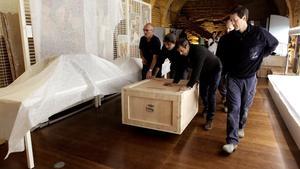 Fotografía facilitada por el Gobierno de Aragón de la llegada de los bienes del patrimonio histórico artístico del Monasterio de Sijena.