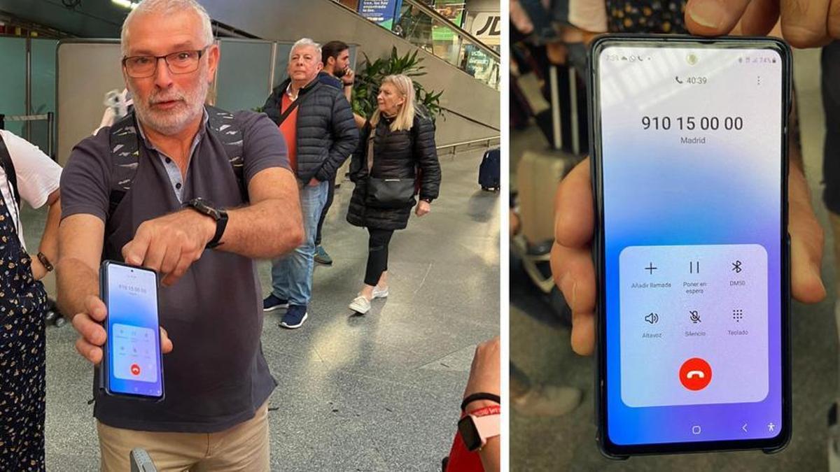 Captura de pantalla de la llamada a Iryo de un usuario atrapado en la estación de Atocha a causa del temporal.