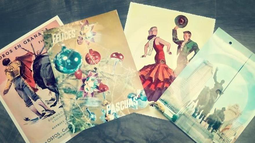 Algunas de las postales sonoras que atesora la Biblioteca Nacional de España.