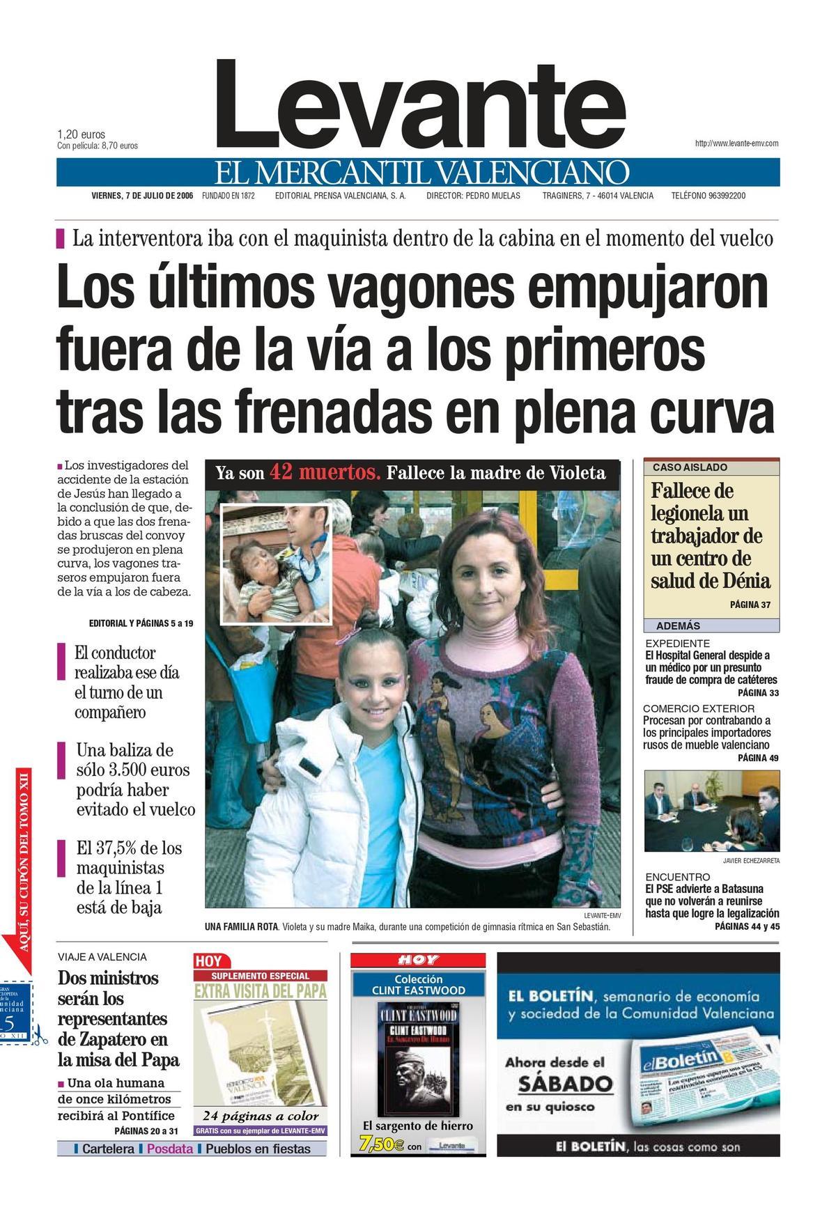 Portada del 7 de julio de 2006, cuatro días después del accidente de metro