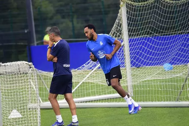 Primer entrenamiento de Aubameyang con el Deportivo
