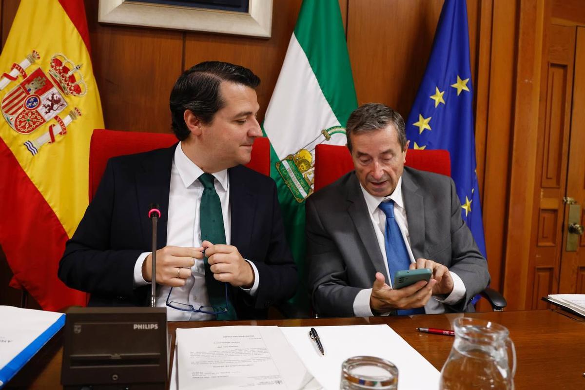 El alcalde, José María Bellido, y el secretario del Pleno, Valeriano Lavela.