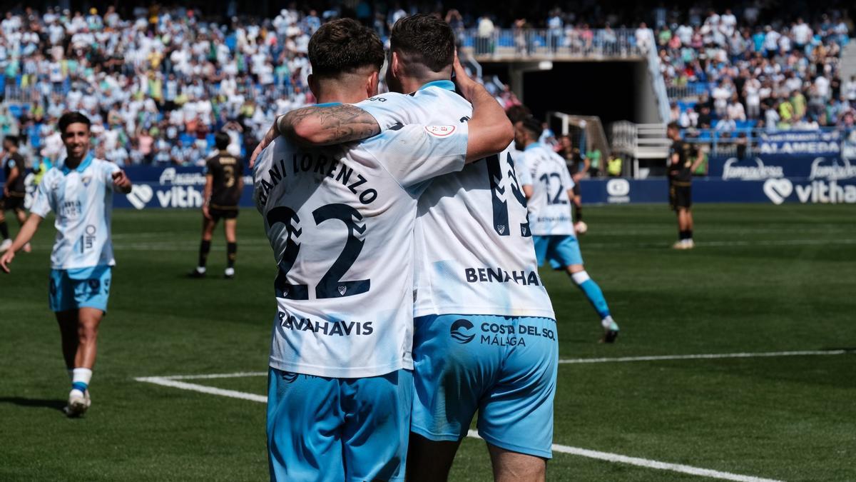 Celebración del gol del Málaga CF.