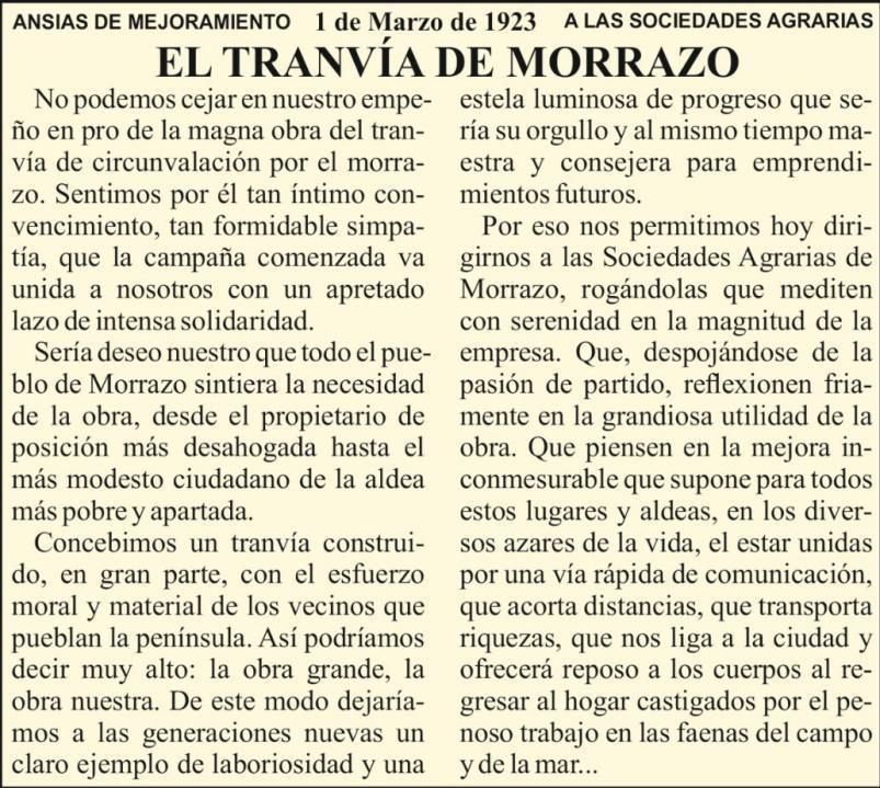 Un manifesto de apoio das sociedades agrarias ao tranvía