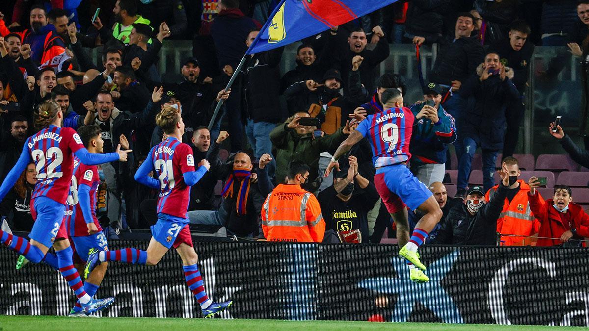 Memphis, celebrando el primer gol azulgrana