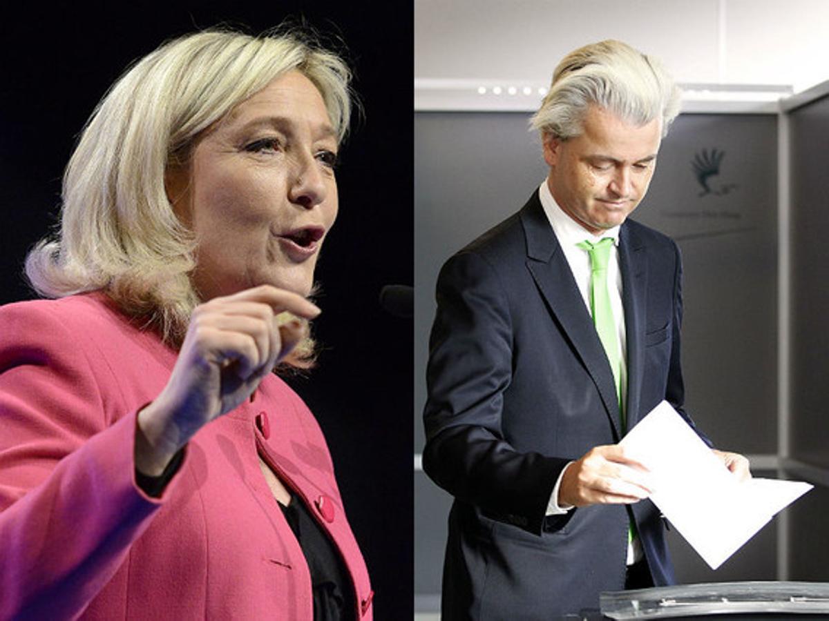 Marine Le Pen, líder del Front National (FN), i Geert Wilders, líder del Partij Voor de Vrijheid (PVV). Marine Le Pen, líder del Front National (FN), i Geert Wilders, líder del Partij Voor de Vrijheid (PVV).