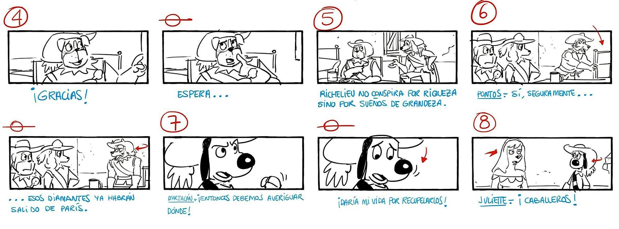 Algunas de las viñetas dibujadas por Paco Sáez en el story sketch, la base del guion gráfico.