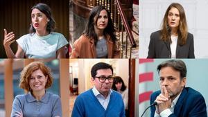 Irene Montero, Ione Belarra, Jessica Albiach, Gerardo Pisarello, Jaume Asens y Elisenda Alamany