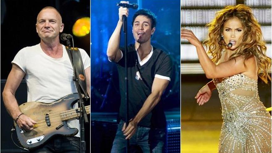 Los cantantes Sting, Enrique Iglesias y Jennifer López