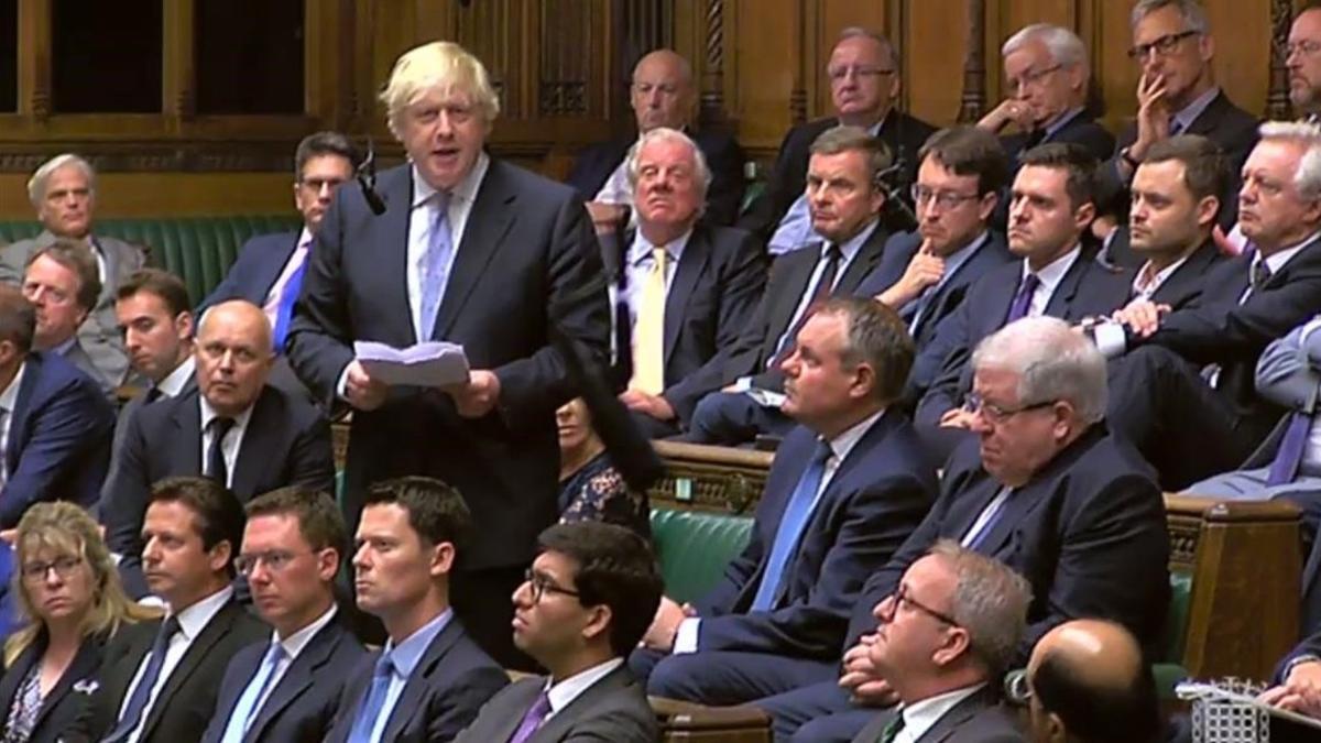 Boris Johnson durante su declaración en la Cámara del los Comunes.