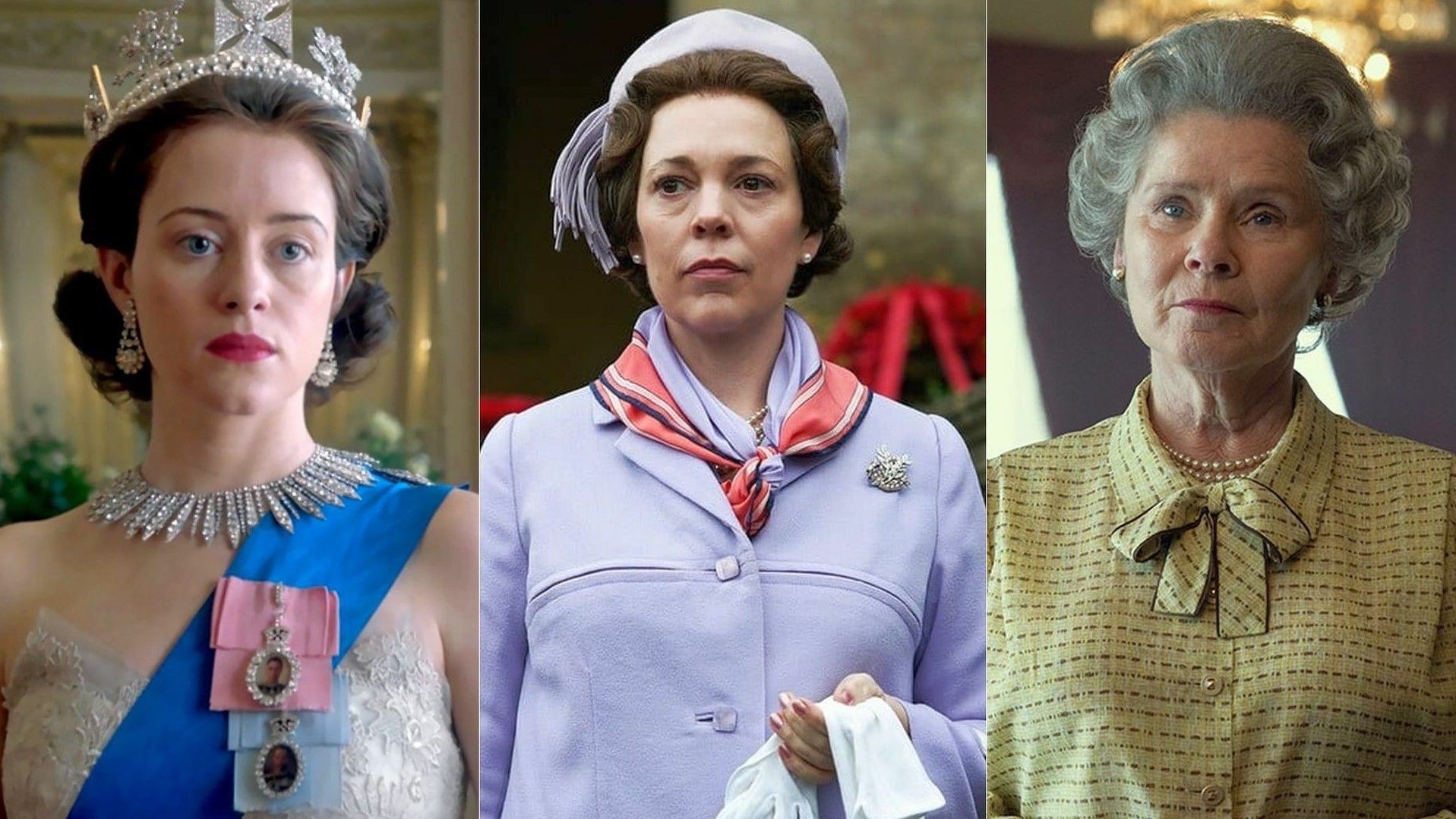 Claire Foy, Olivia Colman e Imelda Staunton, como Isabel II en 'The crown'