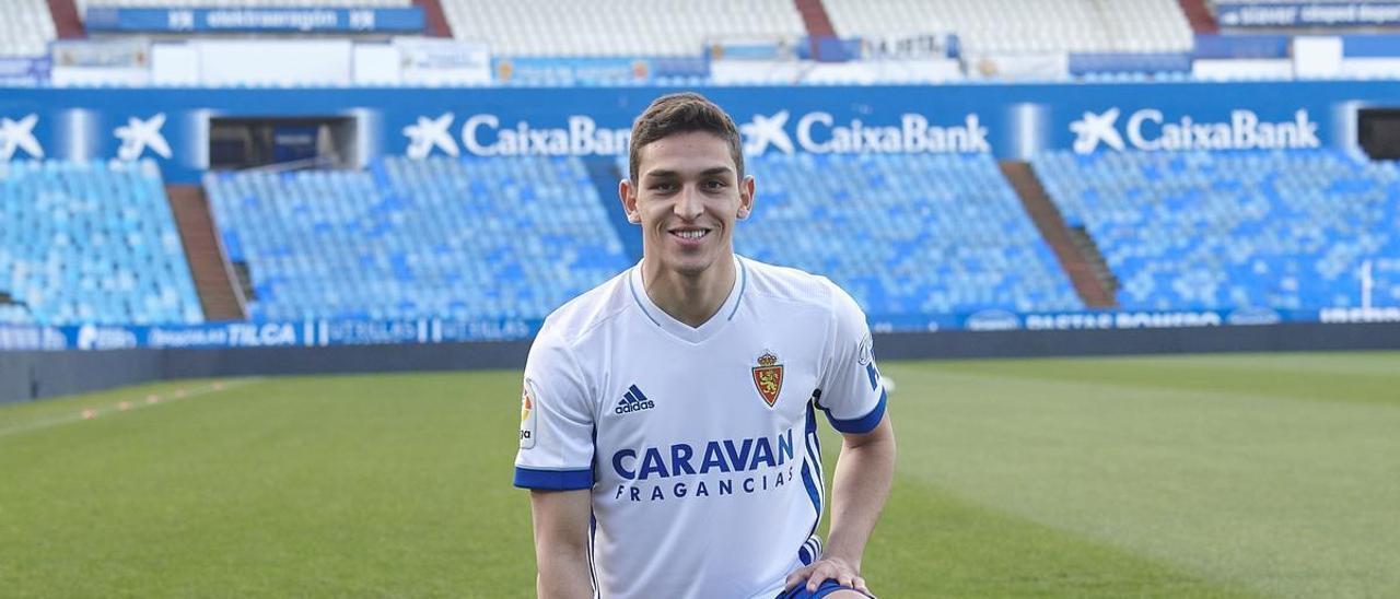 Sanabria, en su presentación con el Real Zaragoza.