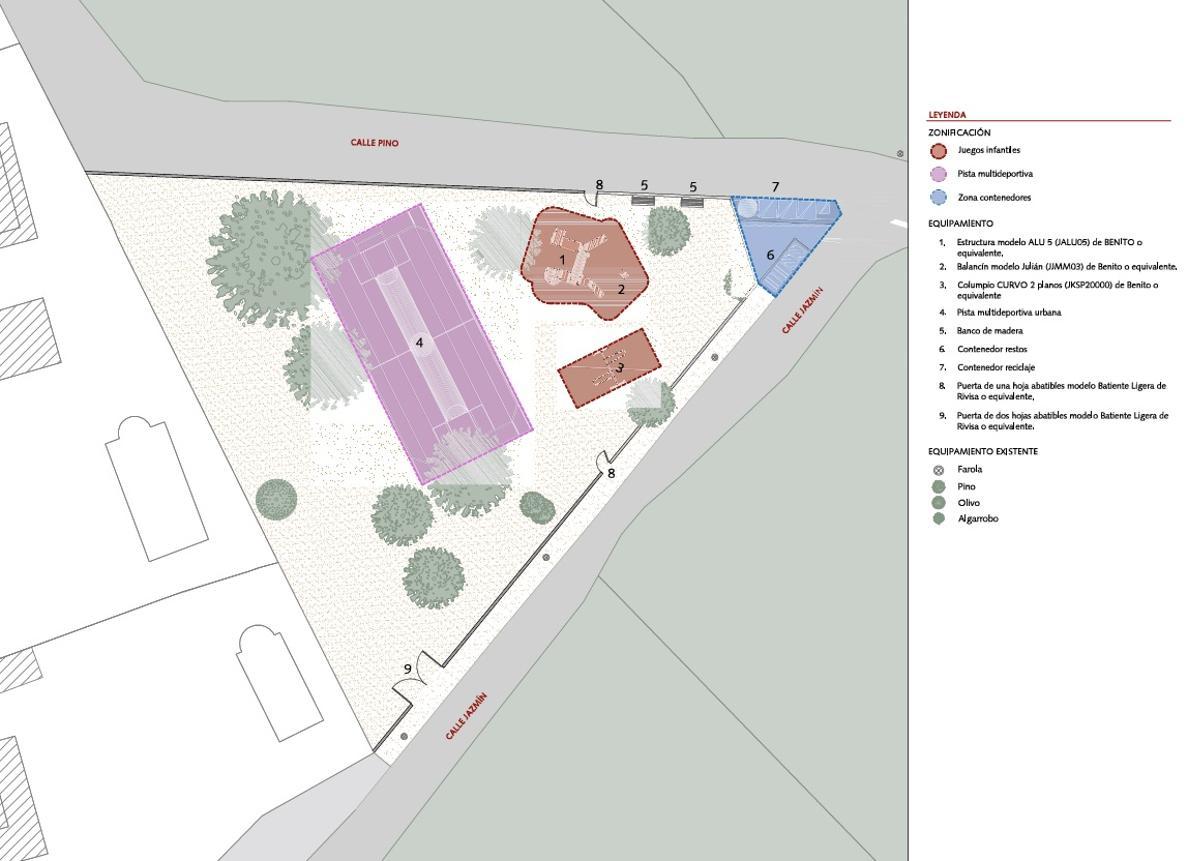 Plano de la construcción de un parque en la urbanización Pla de Marco de Olocau.