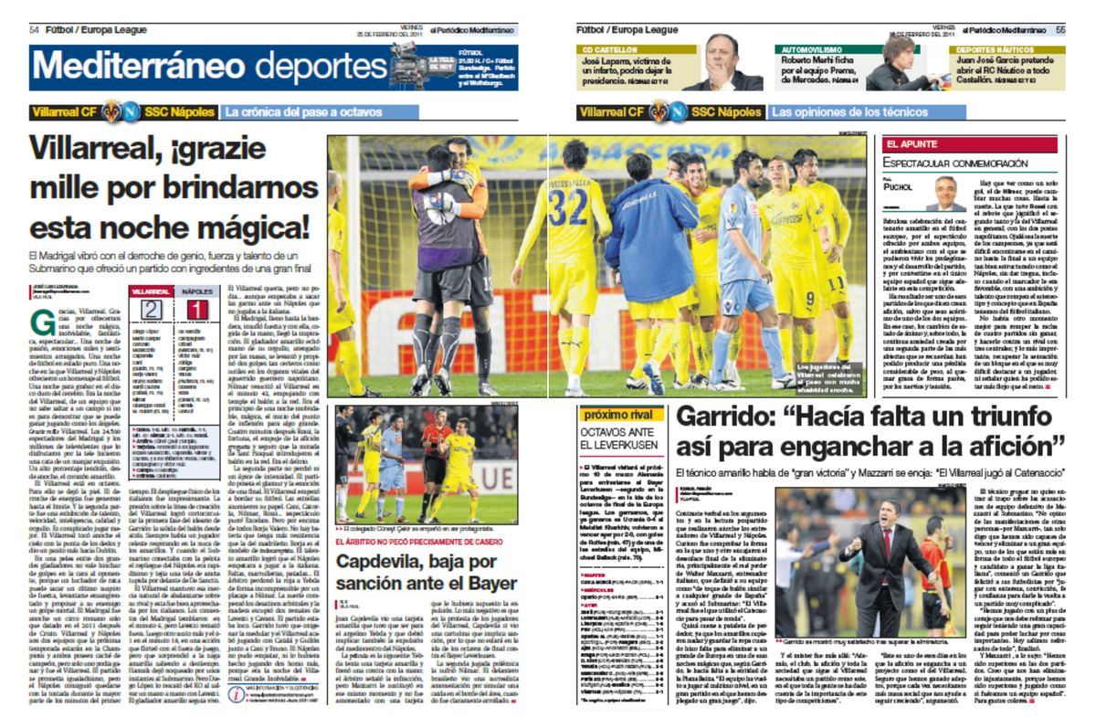 La crónica de aquel Villarreal-Nápoles de Europa League recordado por Valero en sus memorias