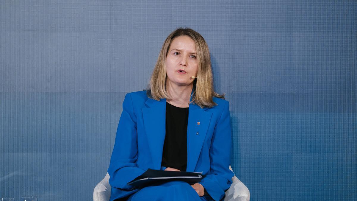 Mònica Martínez Bravo, consellera de Drets Socials i Inclusió de la Generalitat de Catalunya durant la taula ‘Demografia, longevitat, salut i cures: polítiques per a una societat del benestar’’. Foto: Alba Vigaray