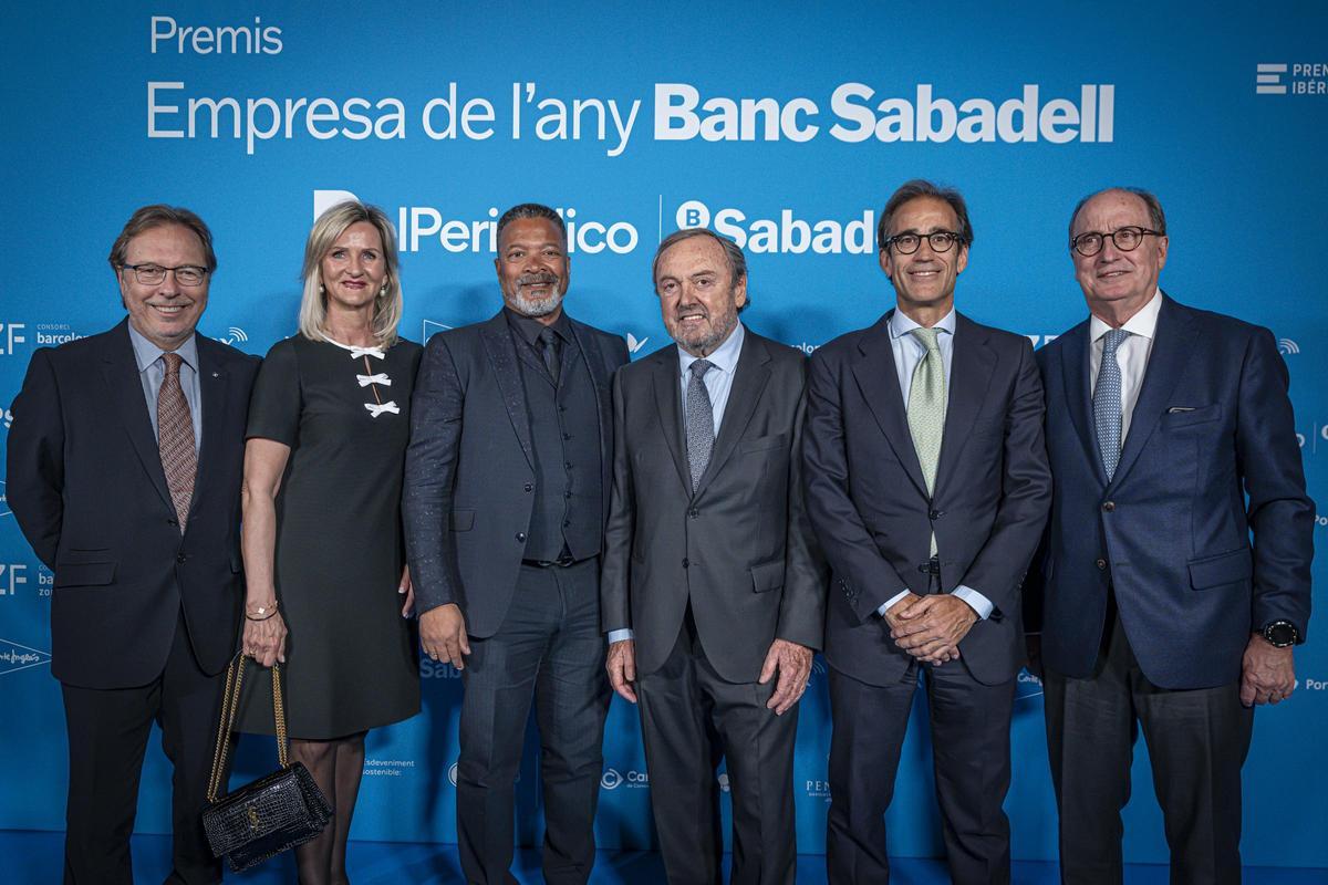 Josep Santacreu, presidente de la Cambra de Comerç; Uta Blackman, de Integrated Systems Events; Michael Blackman, de Integrated Systems Events; Josep Mateu Negre, presidente del RACC; Pau Relat, presidente de La Fira, y Manuel Brufau i Nubó, director de INDRA en Catalunya.