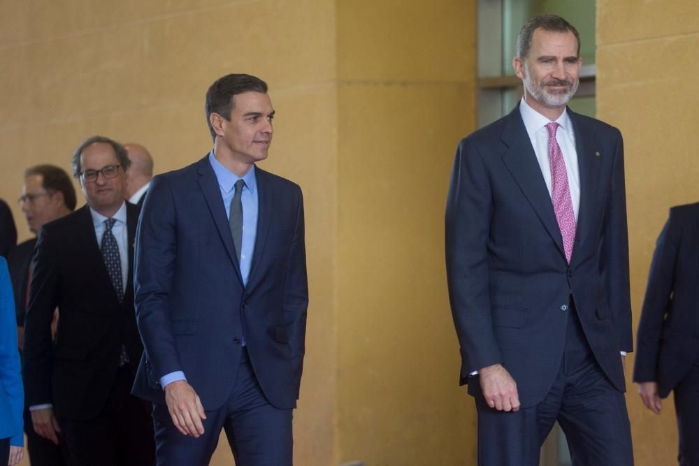 Felipe VI, Sánchez y Torra, a su entrada en la MWC