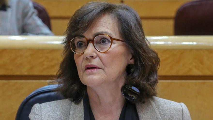 Carmen Calvo, durante una comparecencia en el Senado.