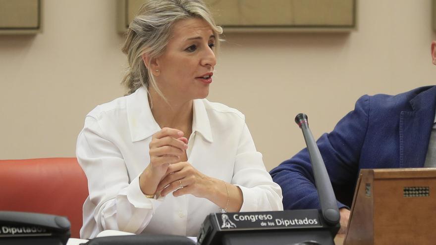 Yolanda Díaz durante la reunión del Grupo Parlamentario Plurinacional Sumar.