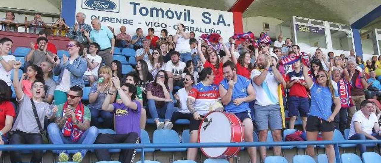 Los aficionados de la UD Ourense celebran uno de los goles.